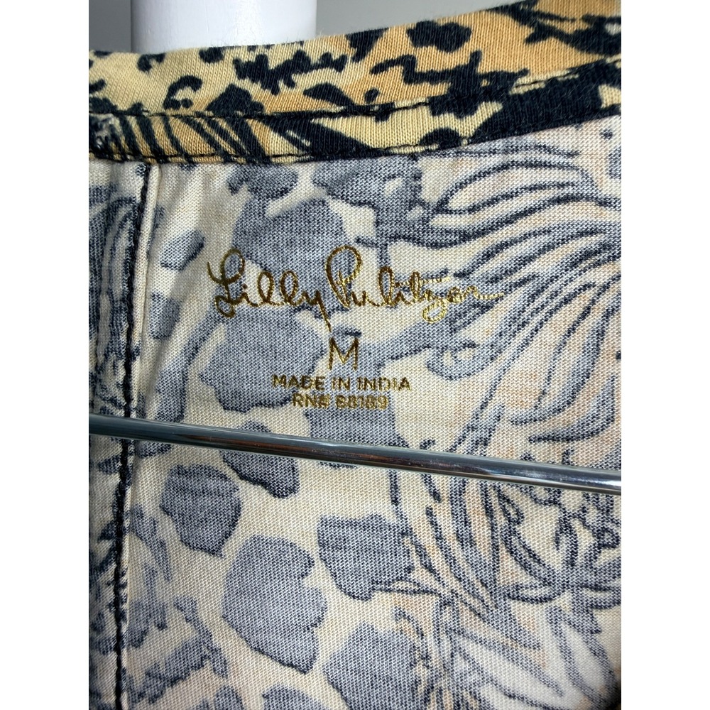 Lilly Pulitzer Hear Me Roar Animal Print Cotton V-Neck Dress Tan Black Medium - Picture 5 of 7